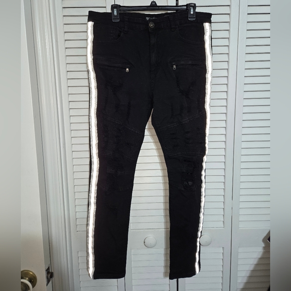 Waimea Other - Waimea Men's 36x32 Black Distressed Moto Jeans with Reflective Stripes